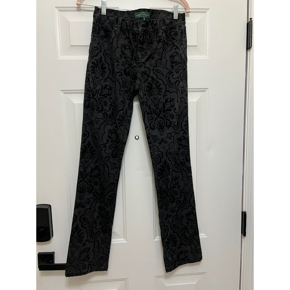 Lauren Ralph Lauren Straight Jeans Pants size US 4 Black Velvet Paisley Womens